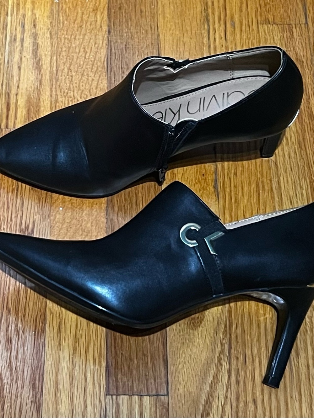 Calvin Klein Black Pointed Toe Mid-Heel Booties
